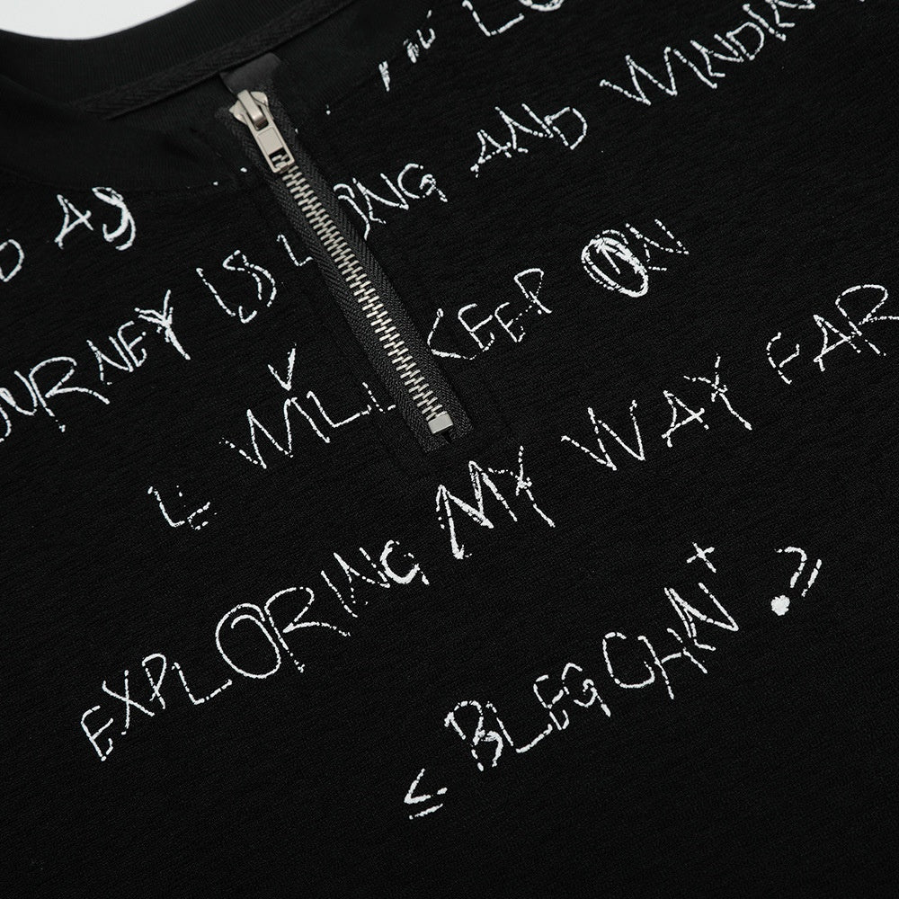 Half-Zip Letter Print Short Sleeve T-Shirt Men's Summer   Retro Trendy Design Crew Neck Tee