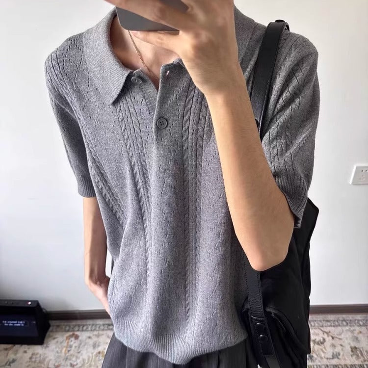 Knitted polo shirt men's summer casual high-end loose and versatile top