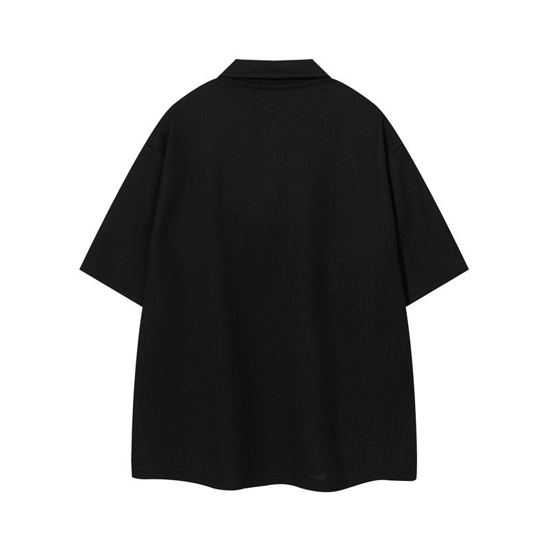 Waffle cartoon printed polo shirt with short sleeved collar and half sleeve