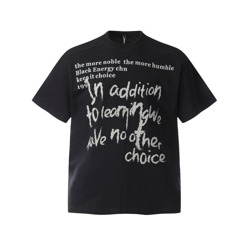 Letter graffiti print loose small collar short sleeved T