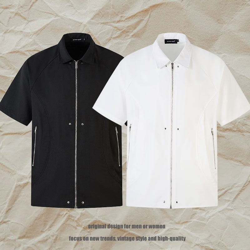 Men's Shirt Functional Design Clean Fit Zip-Up Short Sleeve Shirt