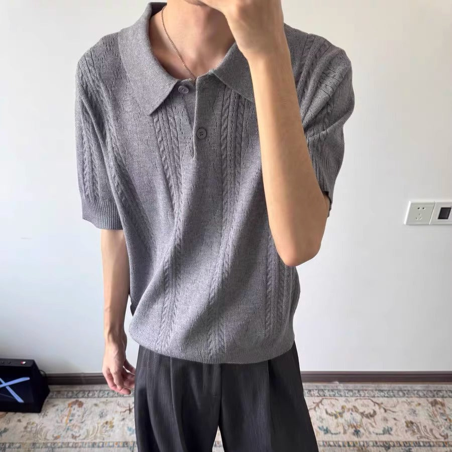 Knitted polo shirt men's summer casual high-end loose and versatile top