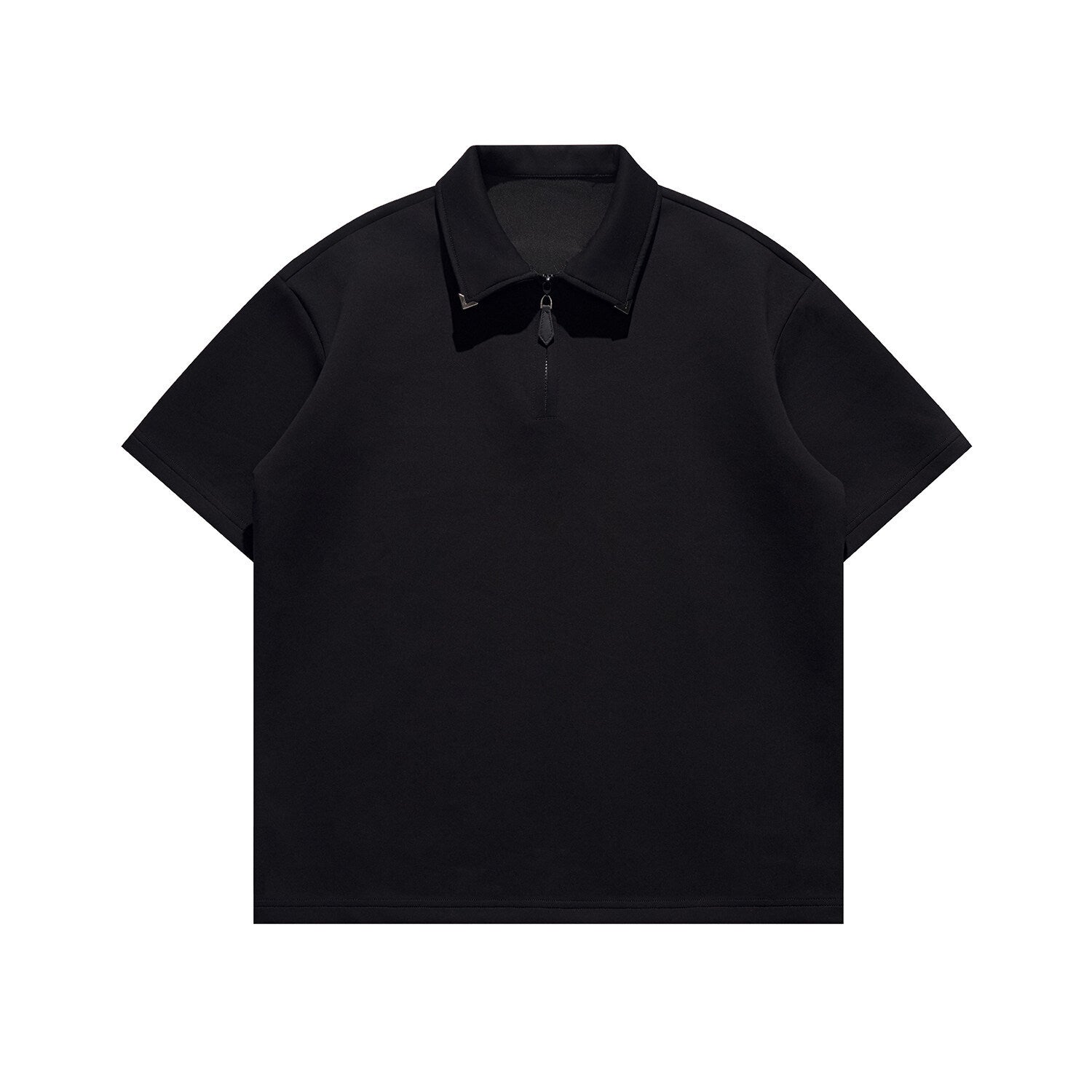 Half zip short sleeved T-shirt with triangular buckle collar polo shirt