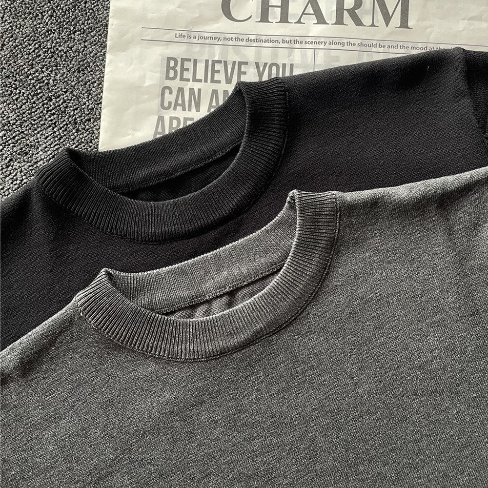 Short sleeved breathable knitted men's summer casual round neck top