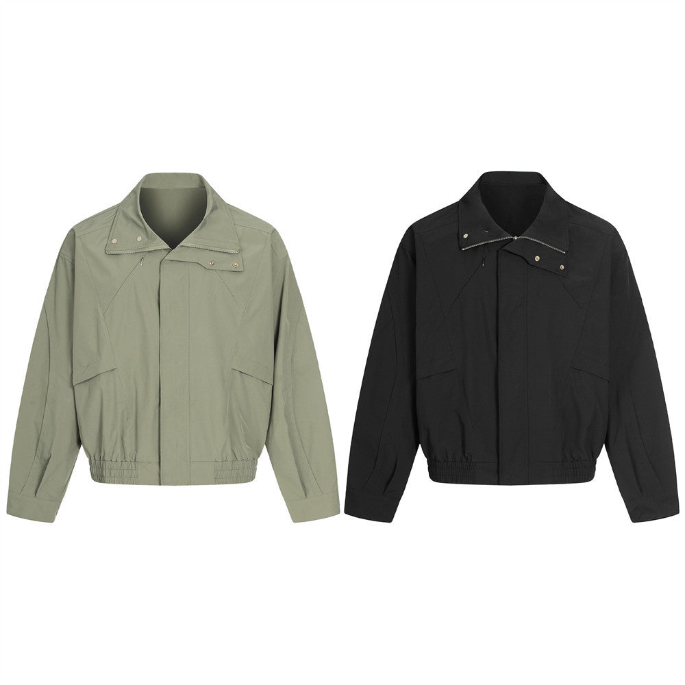 Style Workwear Stand Collar Jacket Men's Outdoor Coat Hidden Zipper Pocket Design