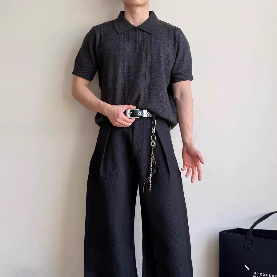 Knitted polo shirt men's summer casual high-end loose and versatile top