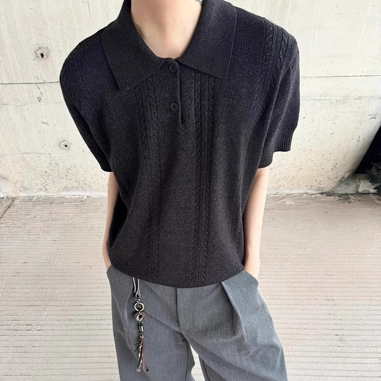 Knitted polo shirt men's summer casual high-end loose and versatile top