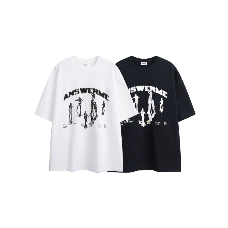 Shadow letter print loose men's and women's short sleeves