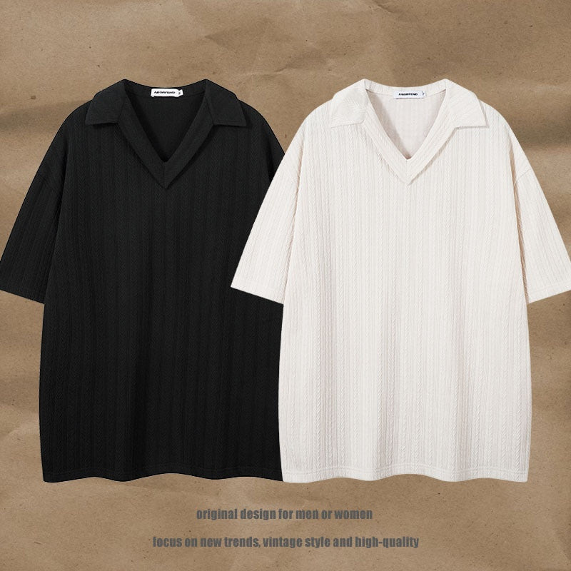 Short Sleeve Men's T-Shirt Solid Color Heavy Knit Polo Shirt Men