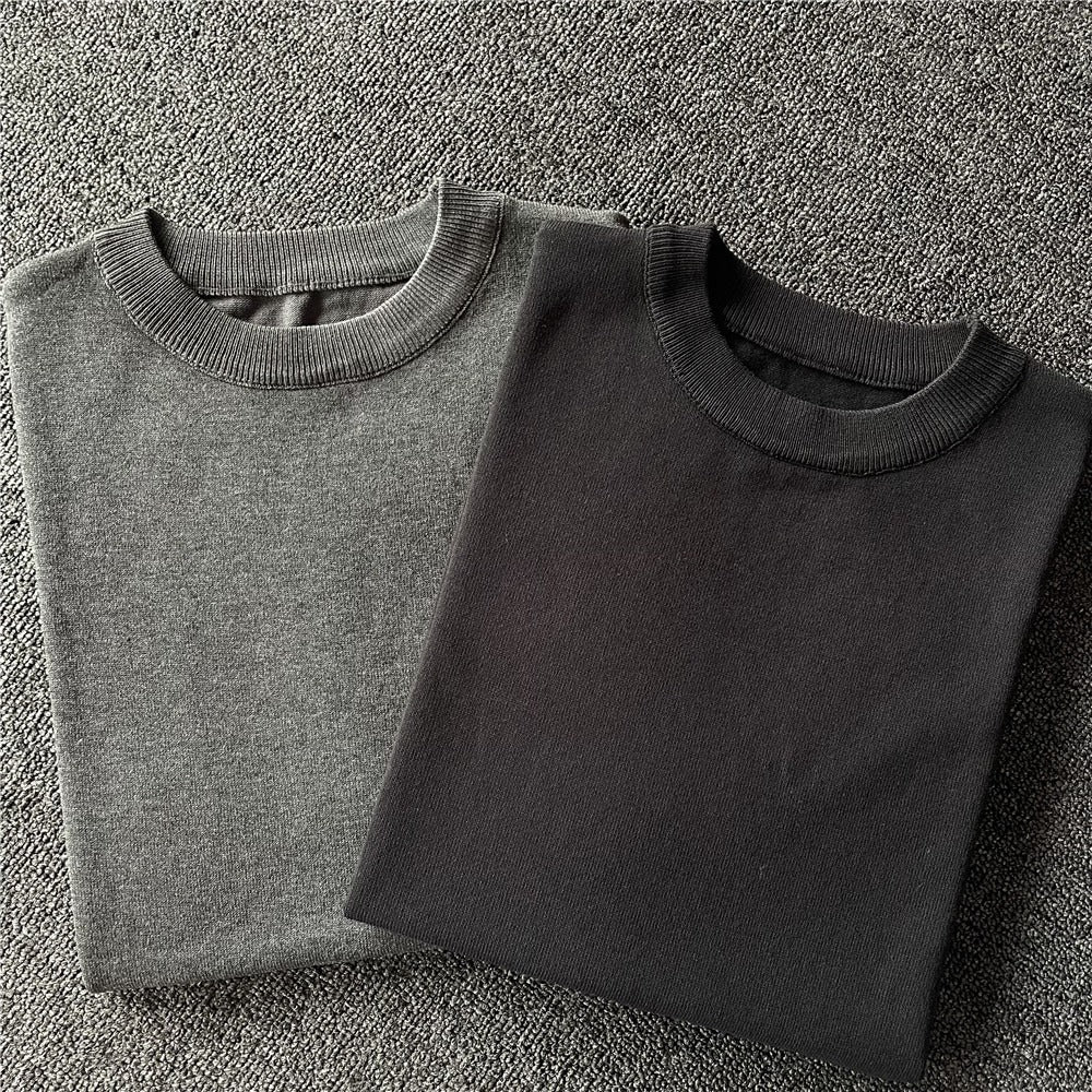 Short sleeved breathable knitted men's summer casual round neck top