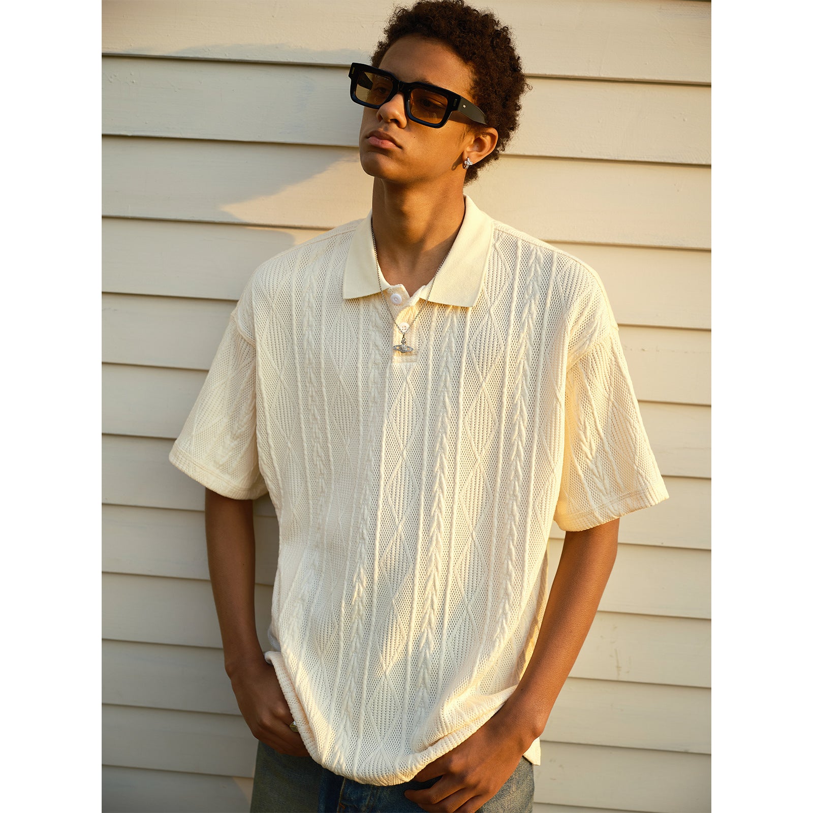 Polo shirt men's waffle texture loose short sleeved workwear t-shirt