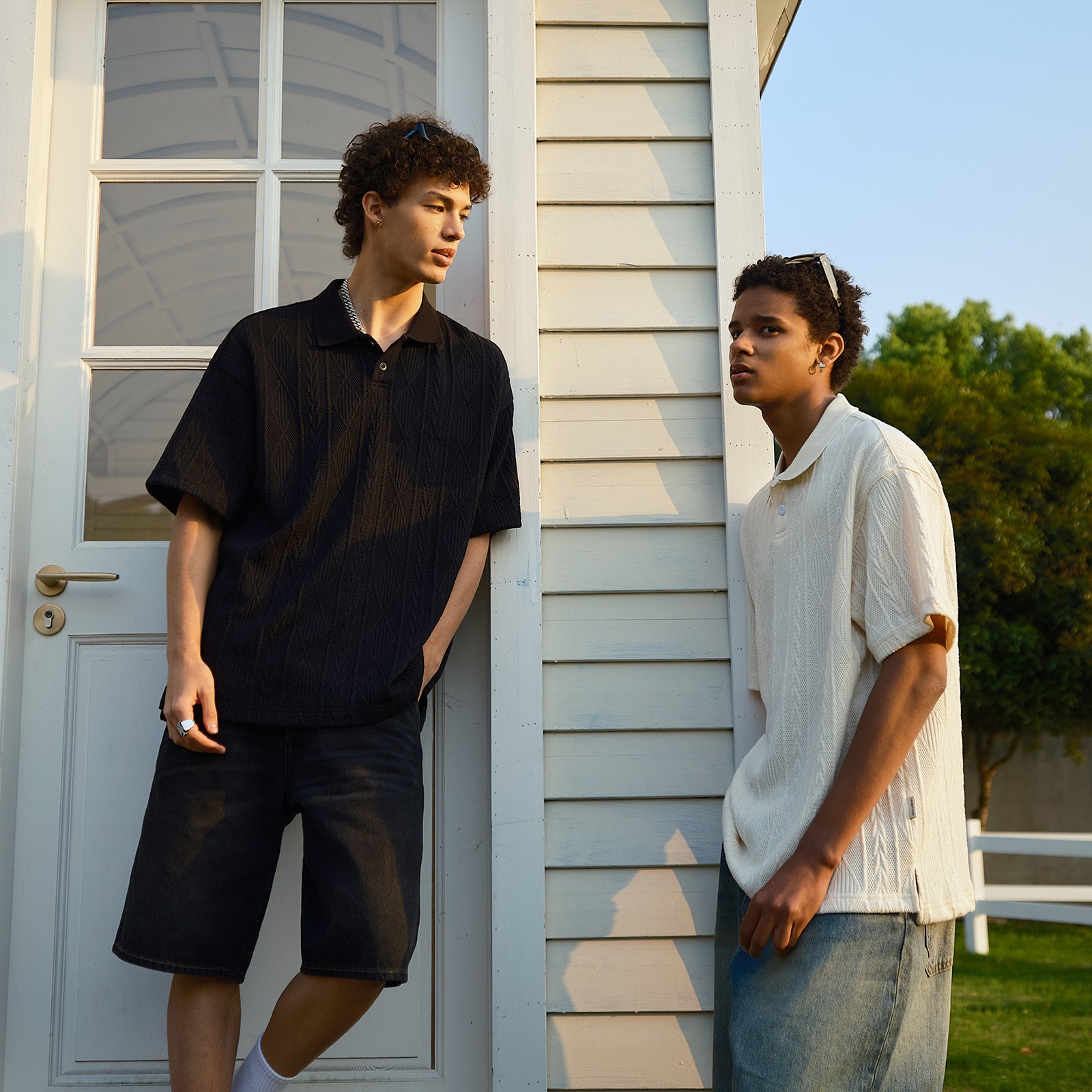 Polo shirt men's waffle texture loose short sleeved workwear t-shirt