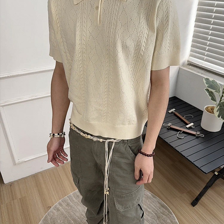 Knitted polo shirt men's summer casual high-end loose and versatile top