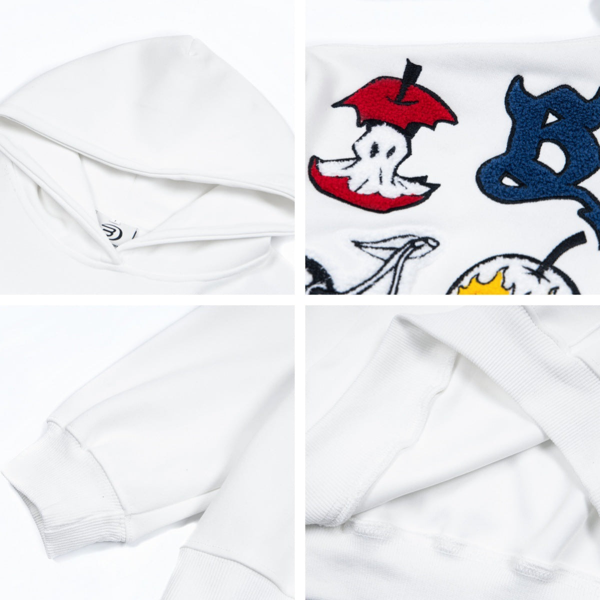 Retro Flocking Logo Embroidery Thick Hooded Sweatshirt Unisex Spring Street Loose Casual Hoodie