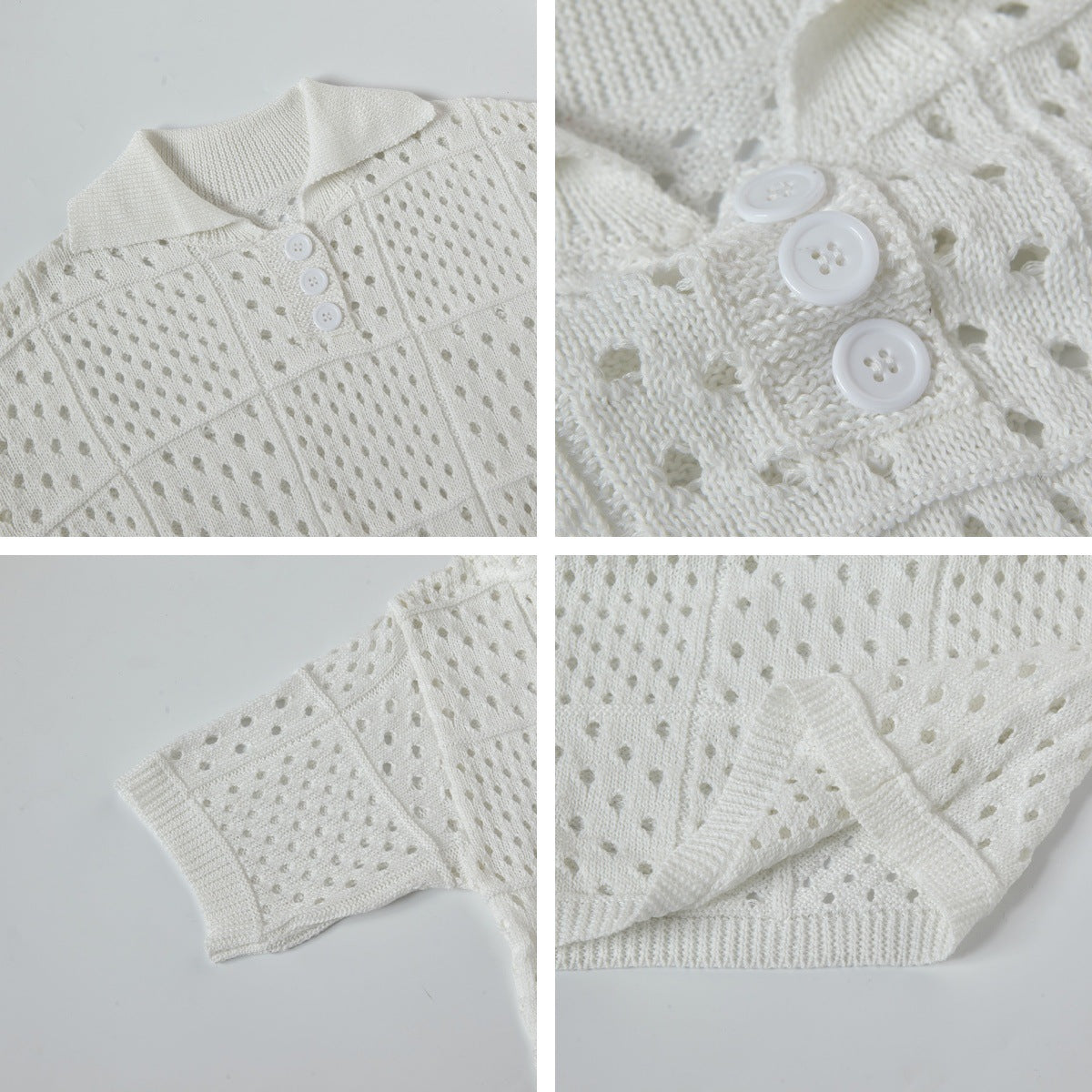 Summer Style Solid Color Hollow High-Grade Short Sleeve Knitted Polo Shirt Unisex High Street Loose Top