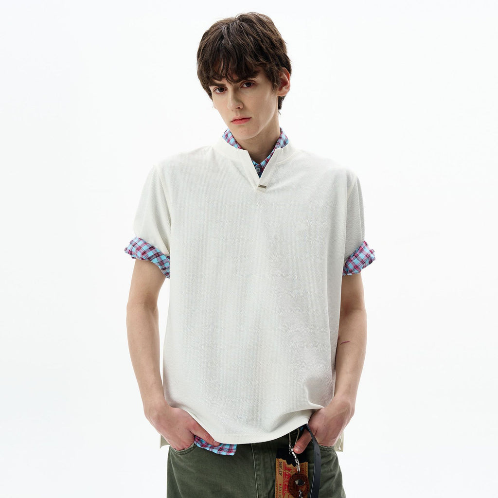 Simple hanging short sleeved casual versatile V-neck T-shirt top