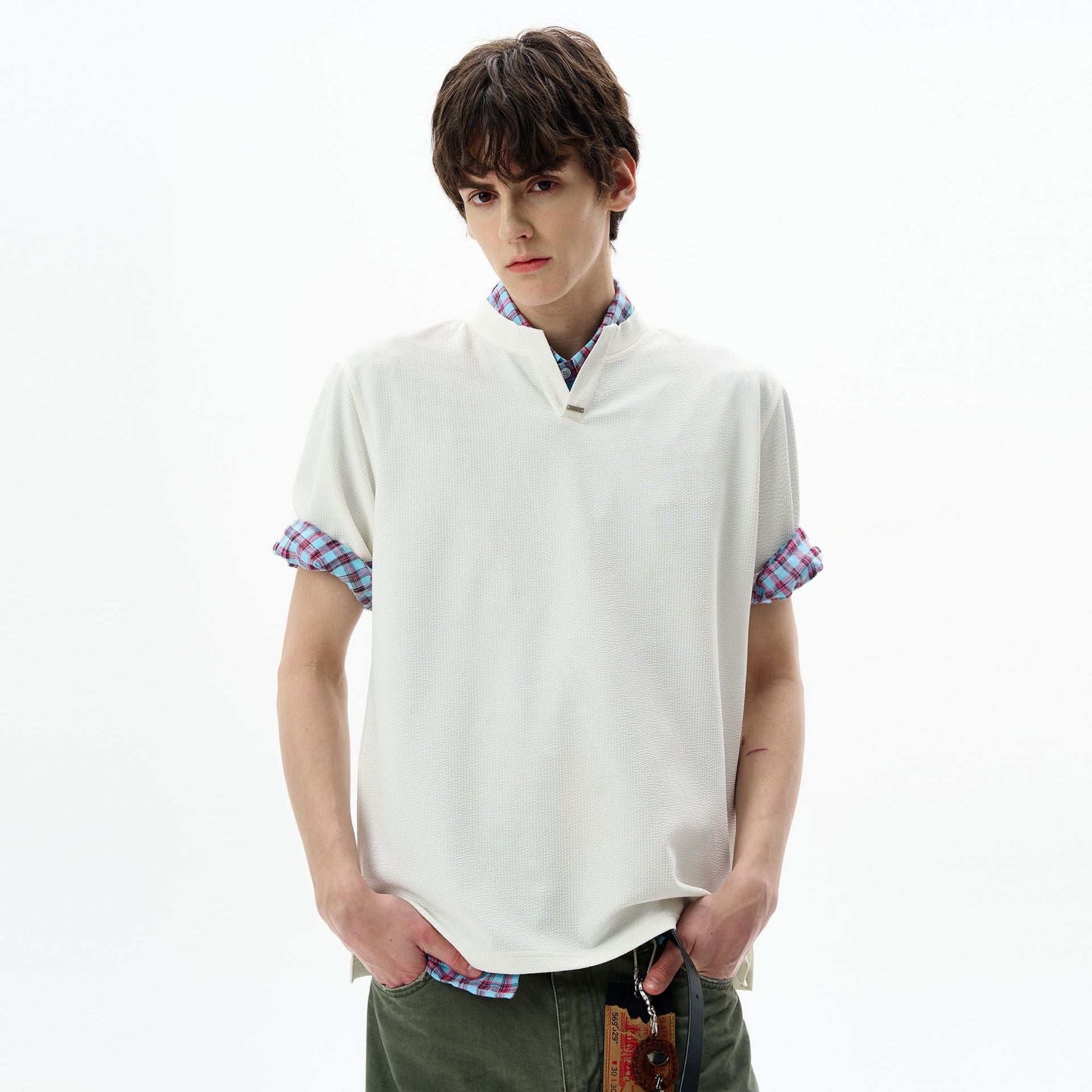 Simple hanging short sleeved casual versatile V-neck T-shirt top