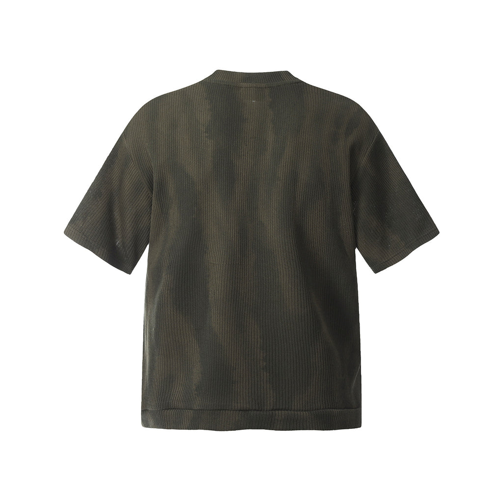 Retro Design Knitted V-neck Short Sleeve T-shirt Men's Summer  Loose Casual Versatile Couple Top