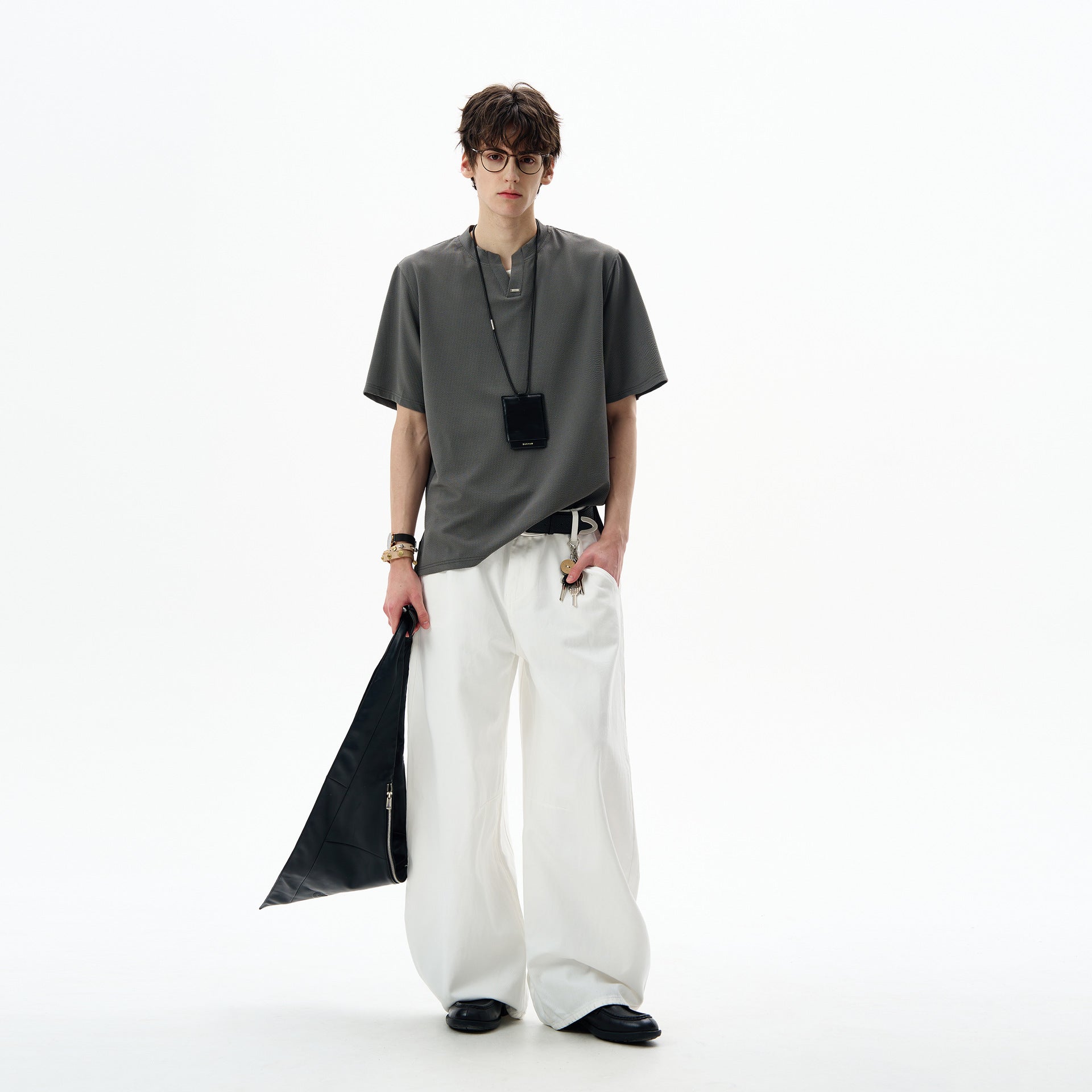 Simple hanging short sleeved casual versatile V-neck T-shirt top