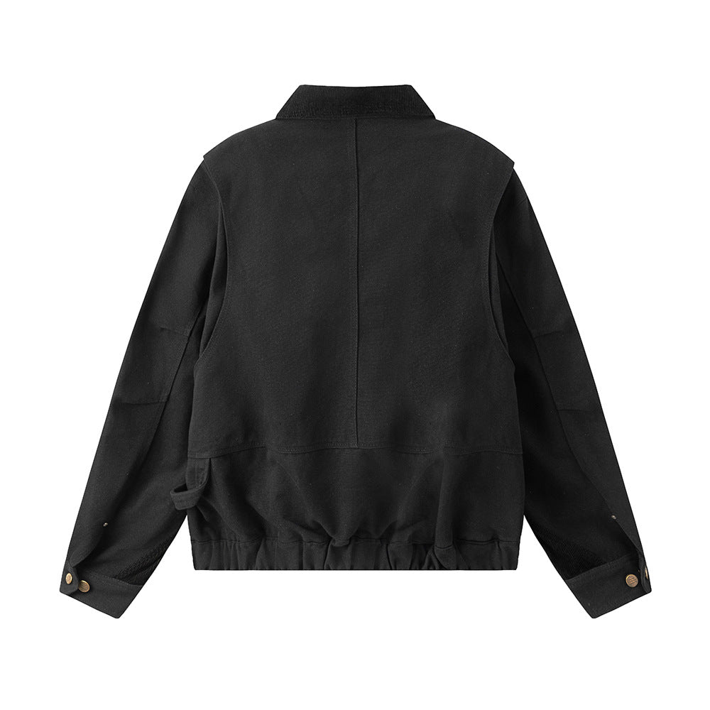 Workwear Jacket Men's Casual  Double Zipper Turn-Down Collar Loose Fit Coat   Style