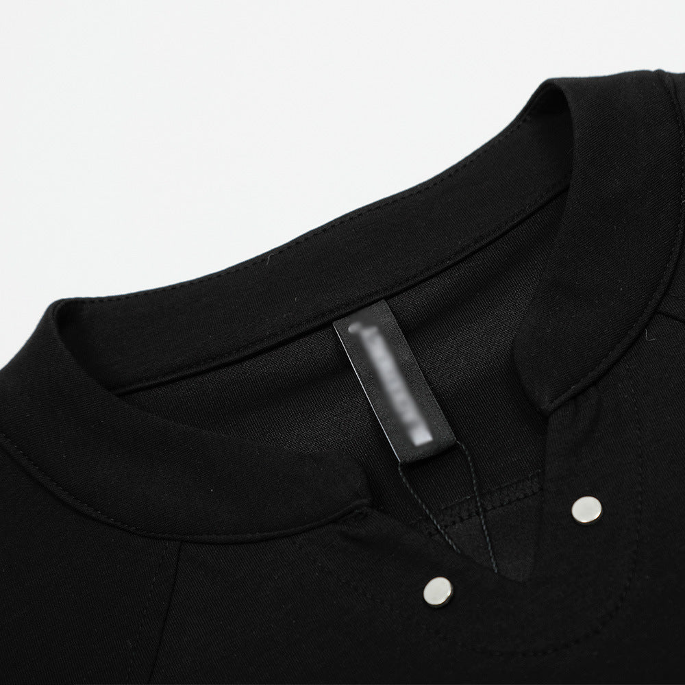 Summer Heavyweight Short Sleeve T-Shirt Men's  Style Trend Pure Color Loose Casual Niche V-Neck Half Sleeve Simple Top