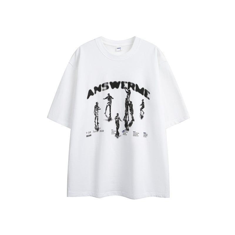 Shadow letter print loose men's and women's short sleeves