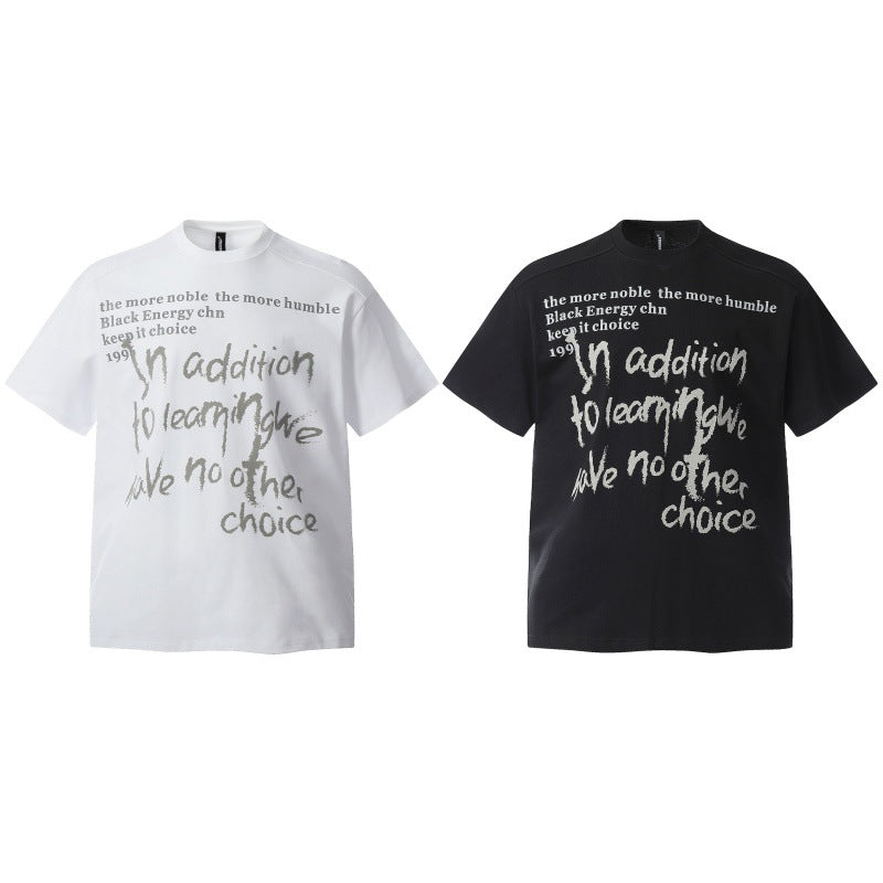 Letter graffiti print loose small collar short sleeved T