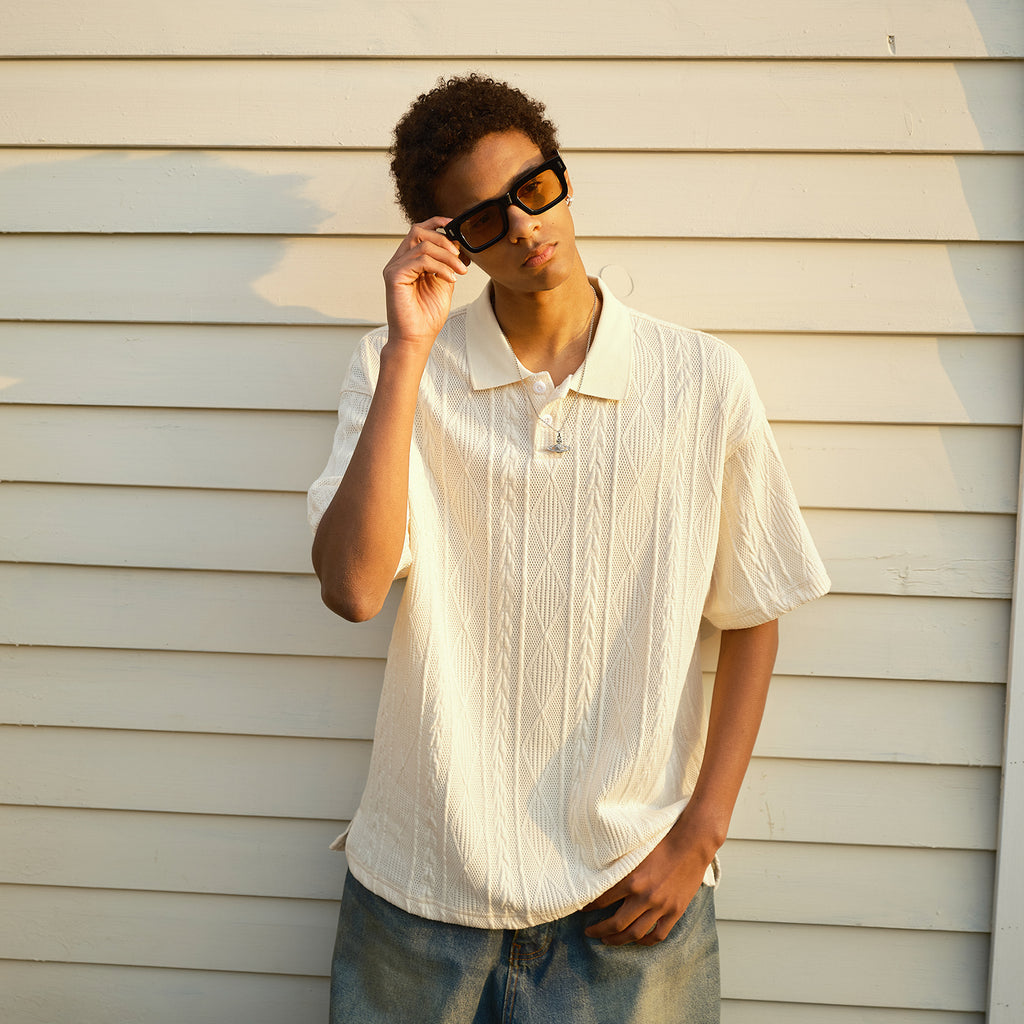 Polo shirt men's waffle texture loose short sleeved workwear t-shirt