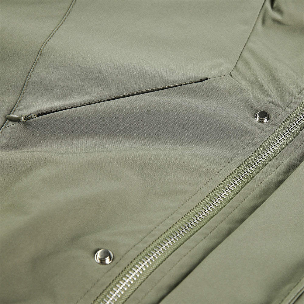 Style Workwear Stand Collar Jacket Men's Outdoor Coat Hidden Zipper Pocket Design