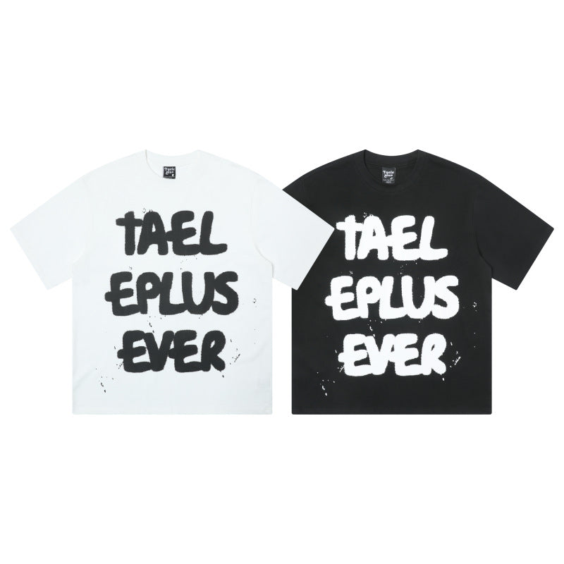 Letter print men's and women's loose short sleeves