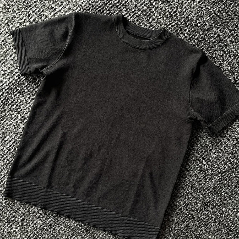 Short sleeved breathable knitted men's summer casual round neck top