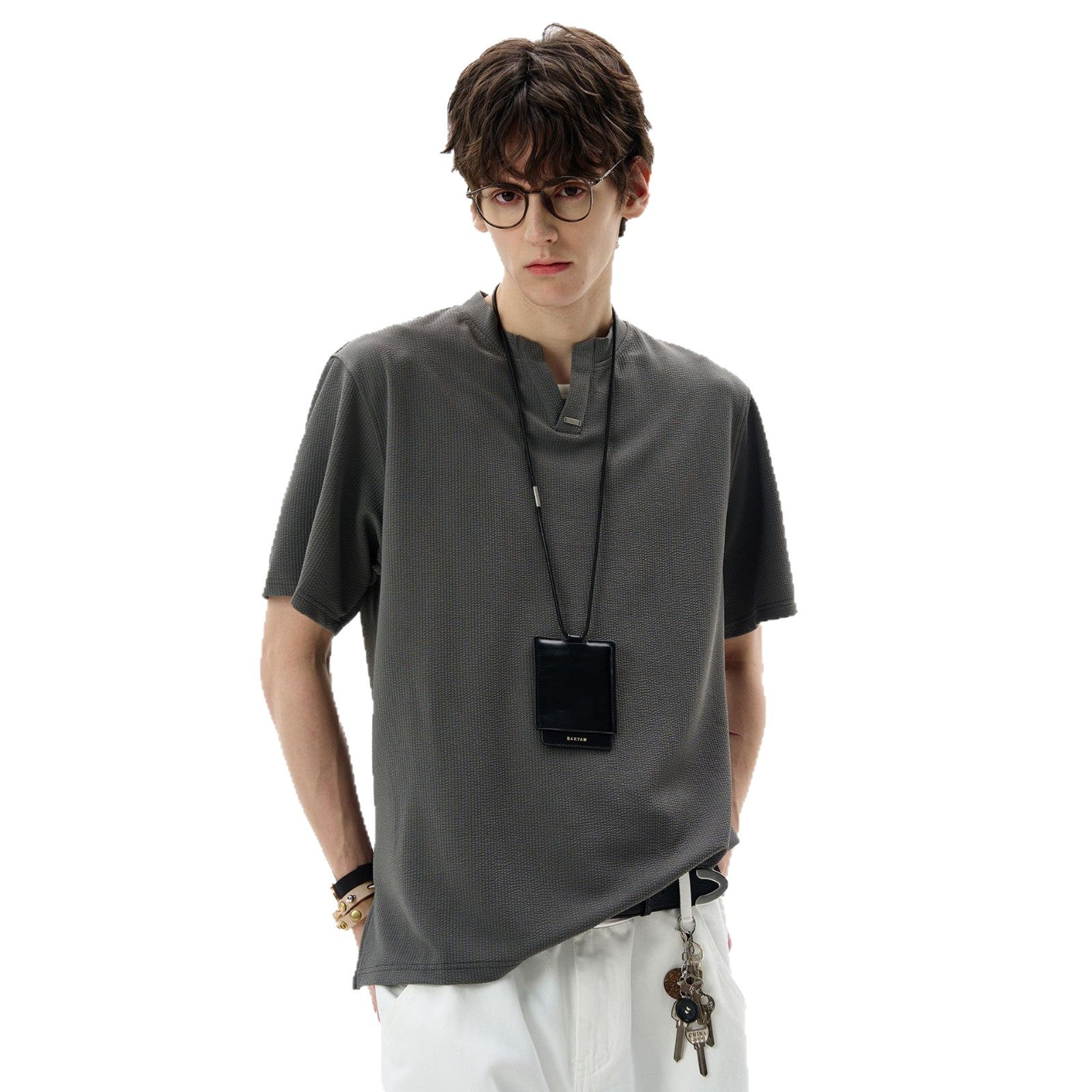 Simple hanging short sleeved casual versatile V-neck T-shirt top