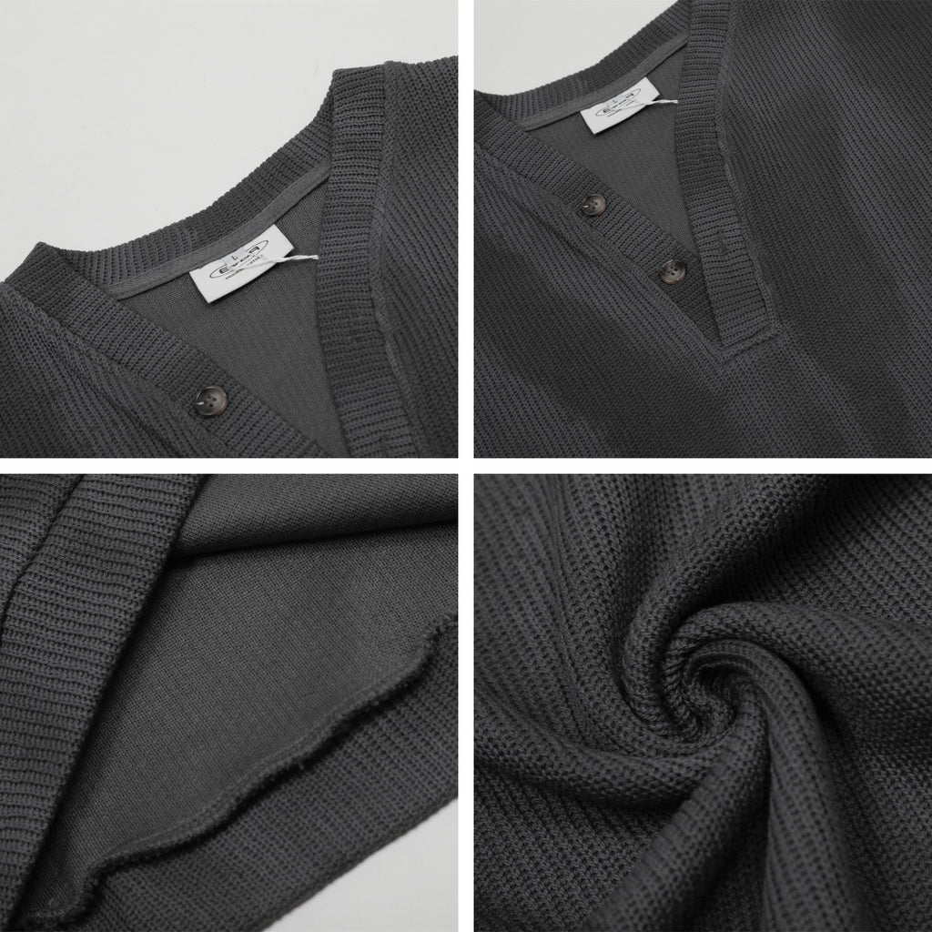 Retro Design Knitted V-neck Short Sleeve T-shirt Men's Summer  Loose Casual Versatile Couple Top