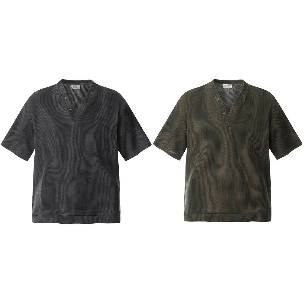 Retro Design Knitted V-neck Short Sleeve T-shirt Men's Summer  Loose Casual Versatile Couple Top