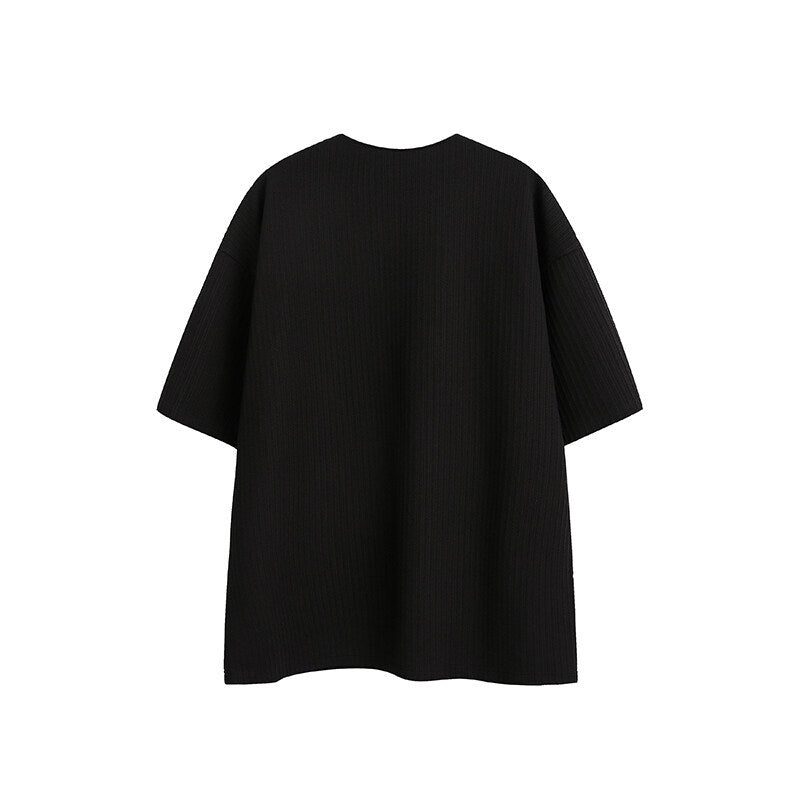 Solid color half zipper loose casual short sleeved shirt