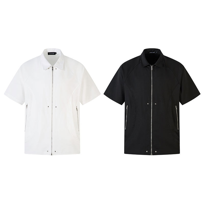 Men's Shirt Functional Design Clean Fit Zip-Up Short Sleeve Shirt