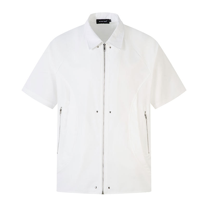 Men's Shirt Functional Design Clean Fit Zip-Up Short Sleeve Shirt