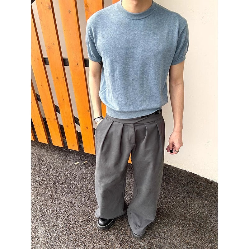 Retro Knitted Short sleeved T-shirt for Men in Summer