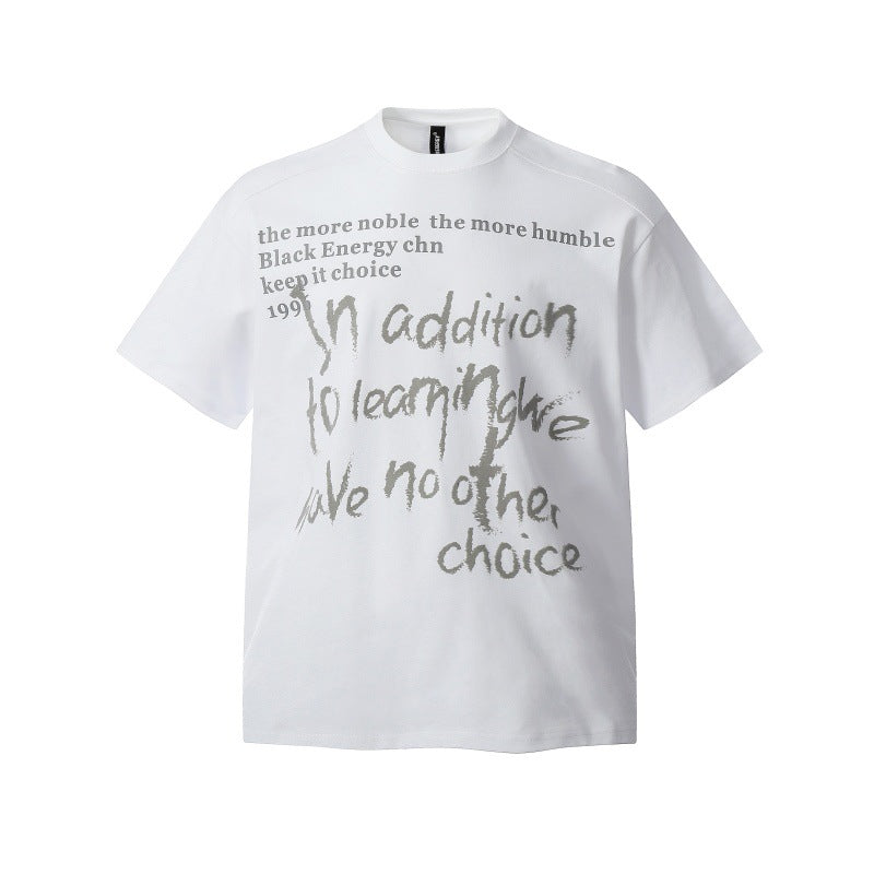 Letter graffiti print loose small collar short sleeved T