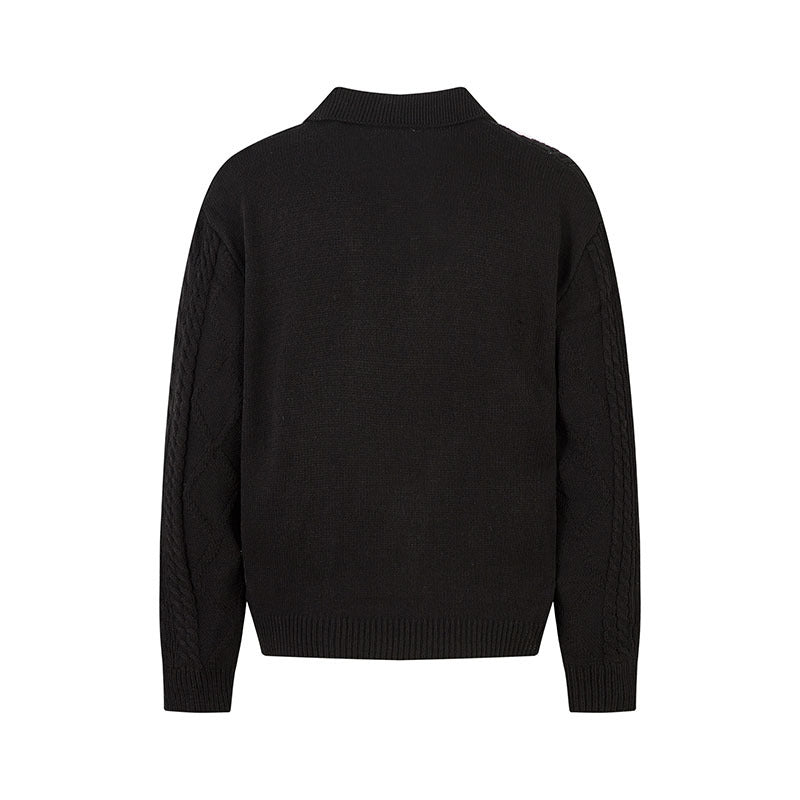 Cable Knit Collar Sweater Men Loose Fit Versatile Old Money Style Knit Top