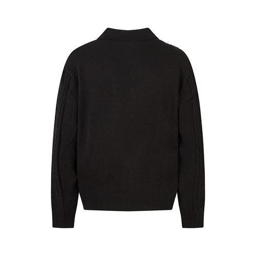 Cable Knit Collar Sweater Men Loose Fit Versatile Old Money Style Knit Top