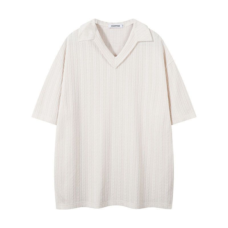 Short Sleeve Men's T-Shirt Solid Color Heavy Knit Polo Shirt Men