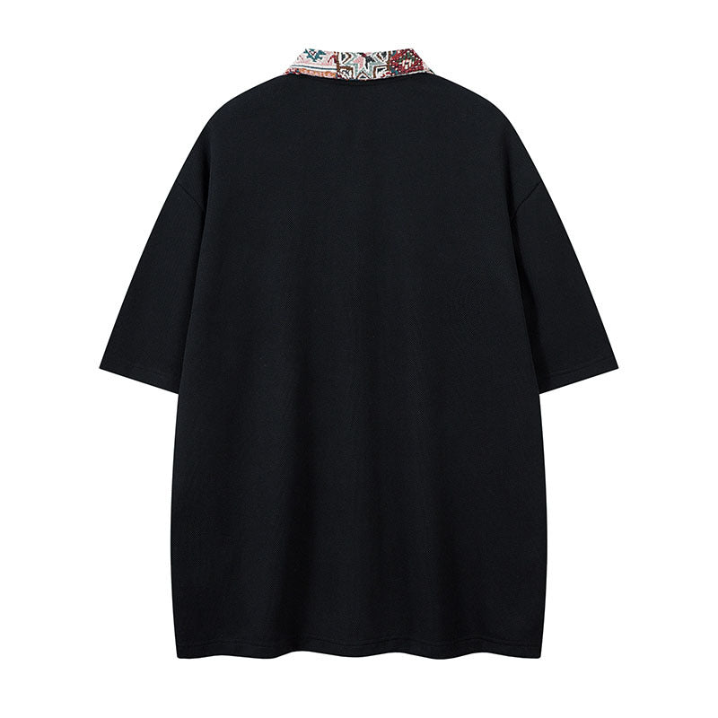 Men's Fashion Short Sleeve Polo Shirt Summer Retro Design Streetwear Casual Collar T-Shirt Unisex