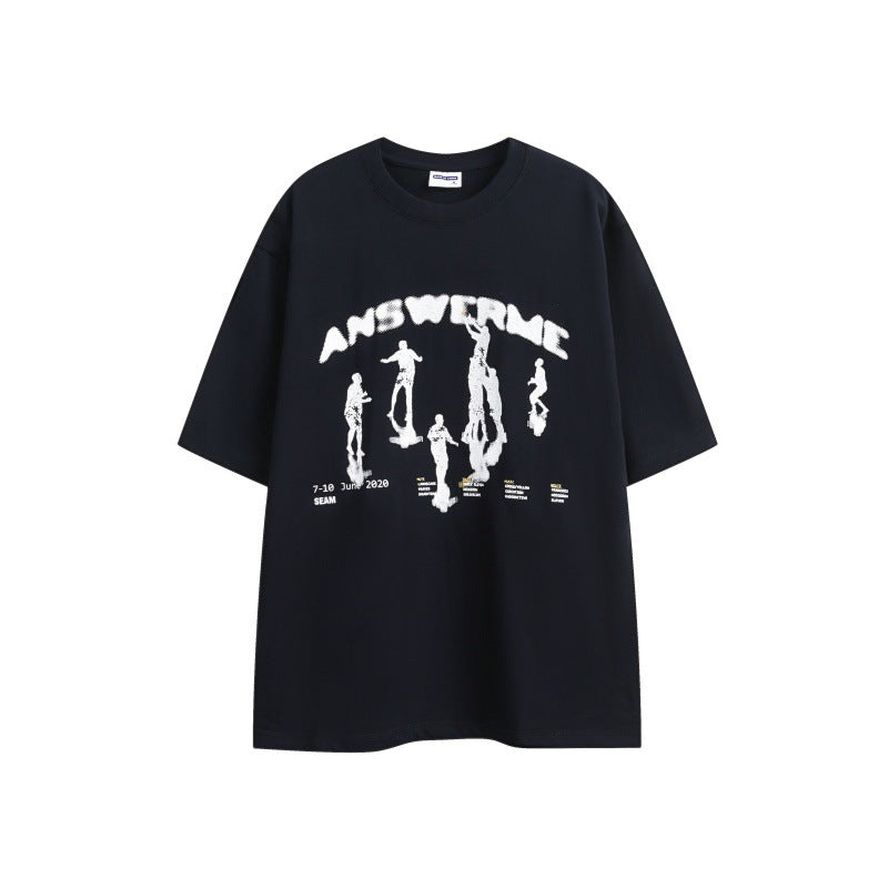 Shadow letter print loose men's and women's short sleeves
