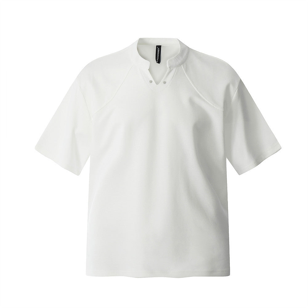 Summer Heavyweight Short Sleeve T-Shirt Men's  Style Trend Pure Color Loose Casual Niche V-Neck Half Sleeve Simple Top