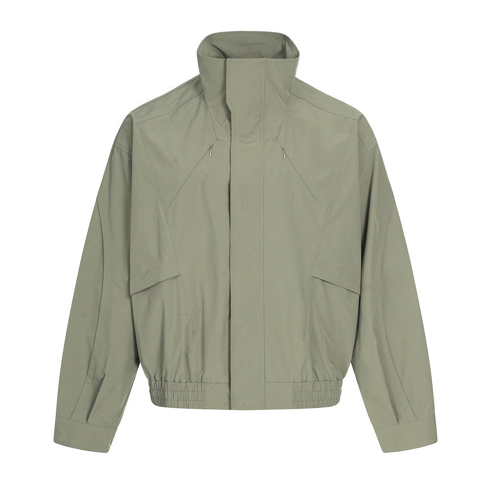 Style Workwear Stand Collar Jacket Men's Outdoor Coat Hidden Zipper Pocket Design