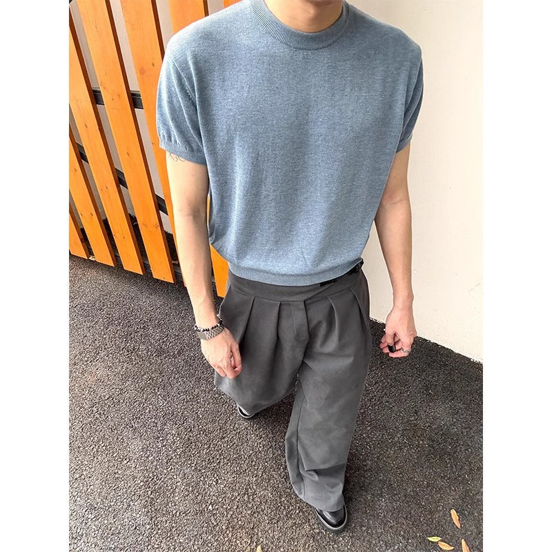 Retro Knitted Short sleeved T-shirt for Men in Summer