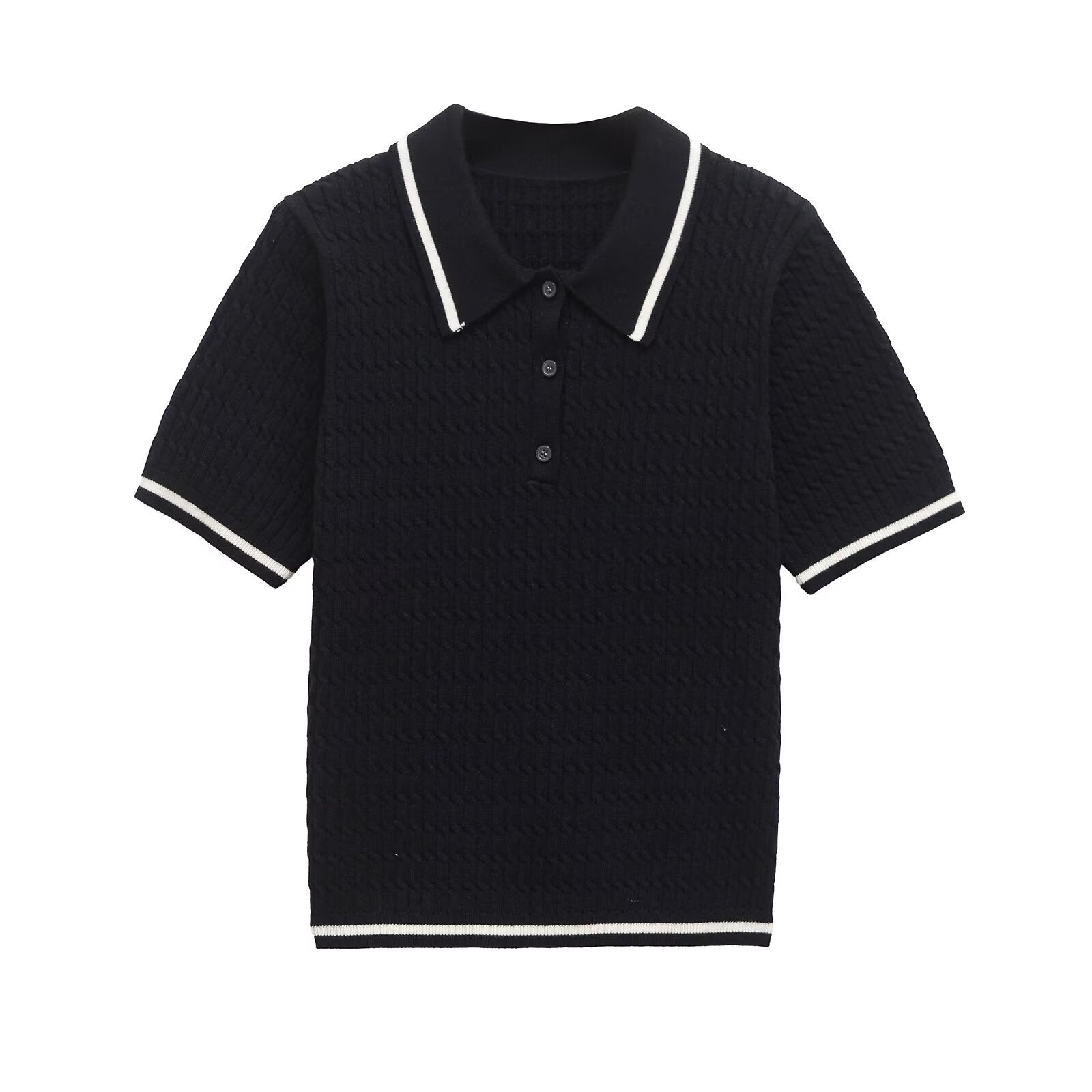 Polo collar short sleeved T-shirt with contrasting edge decoration for women