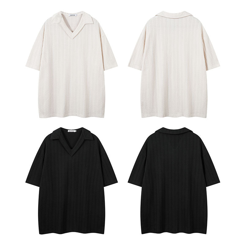 Short Sleeve Men's T-Shirt Solid Color Heavy Knit Polo Shirt Men
