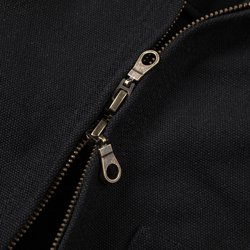 Workwear Jacket Men's Casual  Double Zipper Turn-Down Collar Loose Fit Coat   Style